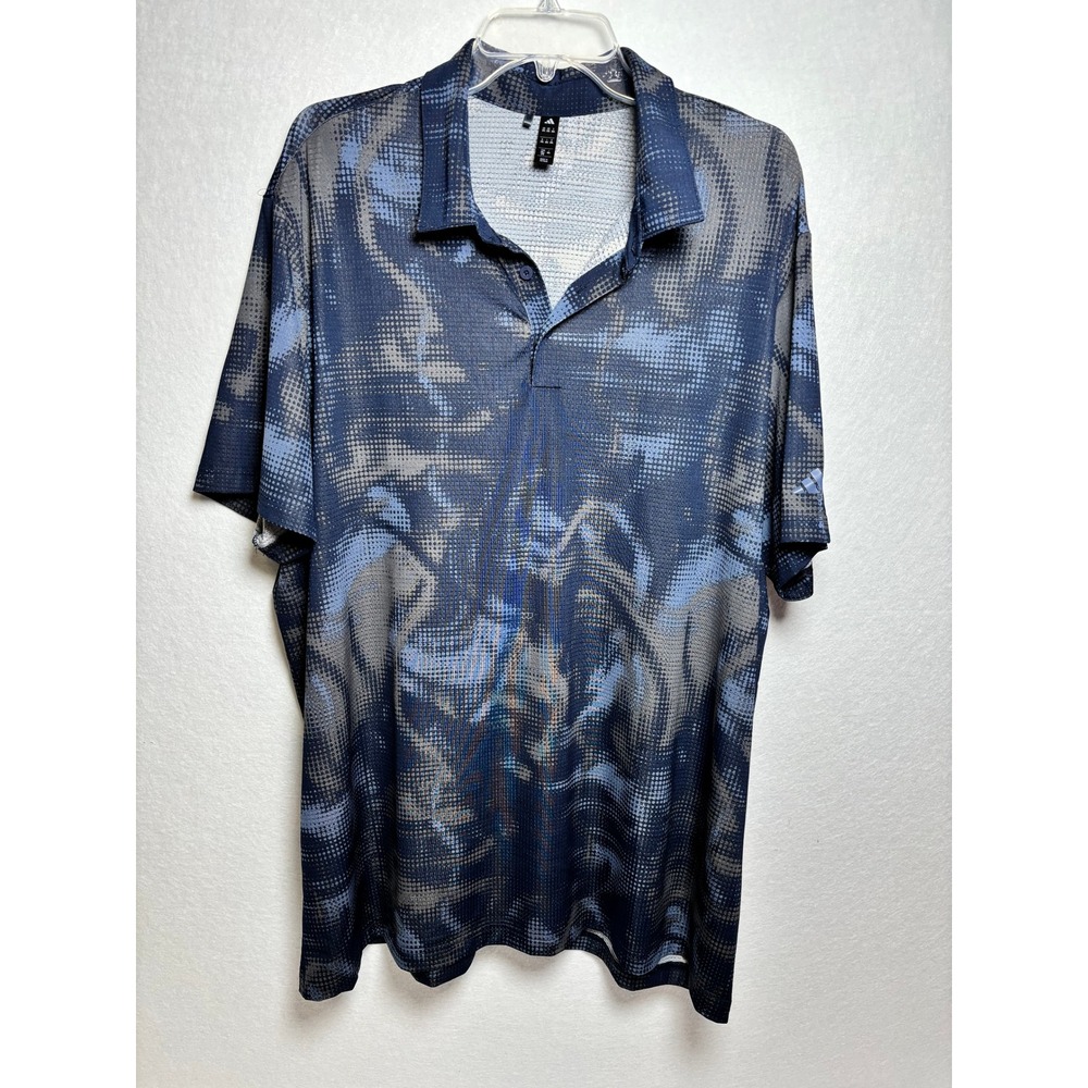 Adidas Mens Blue Grey Abstract Camo Print Performance Golf Polo Shirt 2XL JN9074